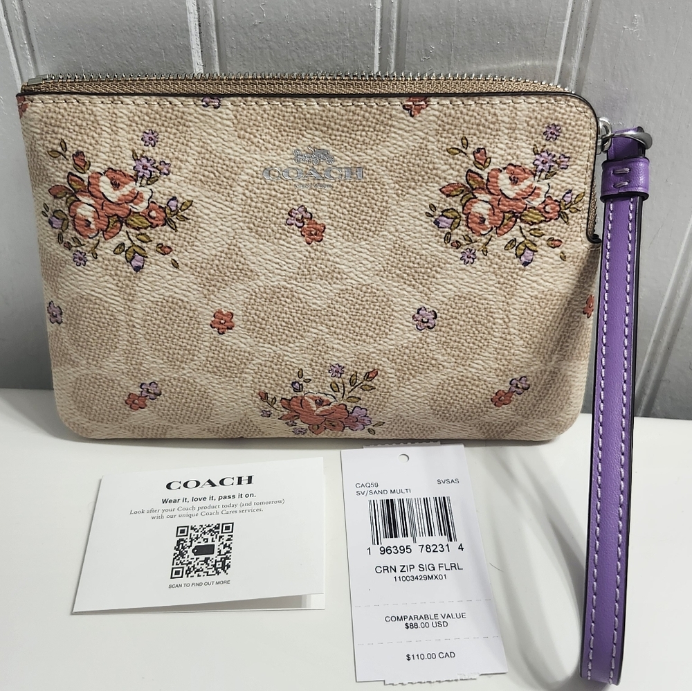 Coach Floral Beige Wristlet
